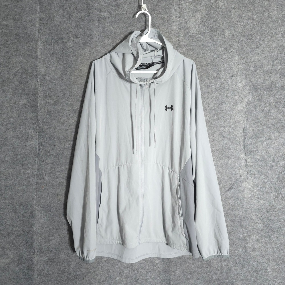 Under Armour Storm Windbreaker Mens XXL Gray Full Zip Hoodie Water Repellent UA